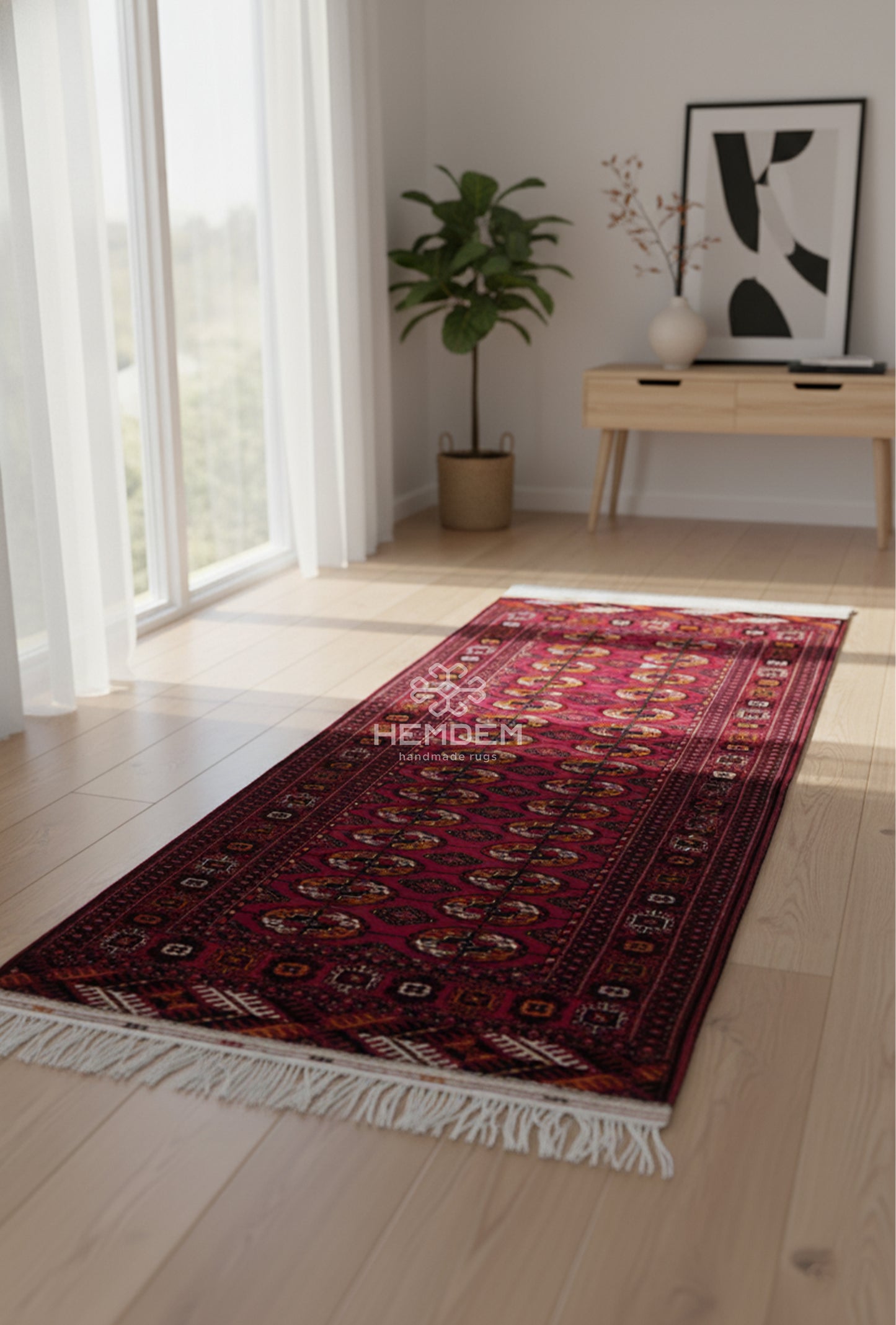 Turkmen Handknotted Rug Tekke Wool Runner Rug 82 x 180 cm (3'x6' ft) Red