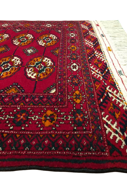 Handknotted Turkmen Rug Tekke Wool Rug 83 x 130 cm (3'x5' ft) Red