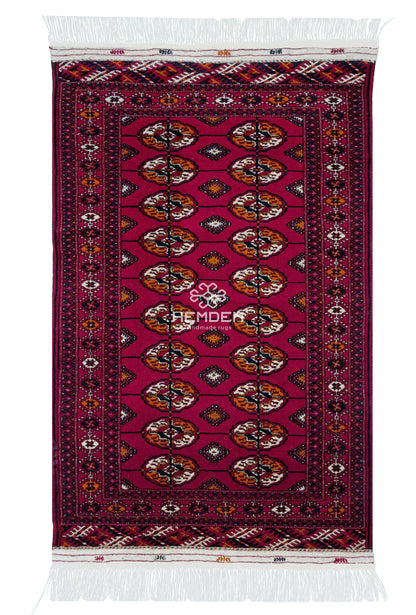 Handknotted Turkmen Rug Tekke Wool Rug 83 x 130 cm (3'x5' ft) Red