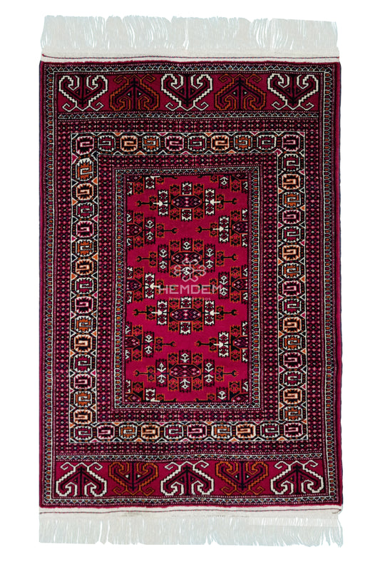 Turkmen Handknotted Rug Yomut Kepse Wool Rug 84 x 125 cm (3'x4' ft) Red