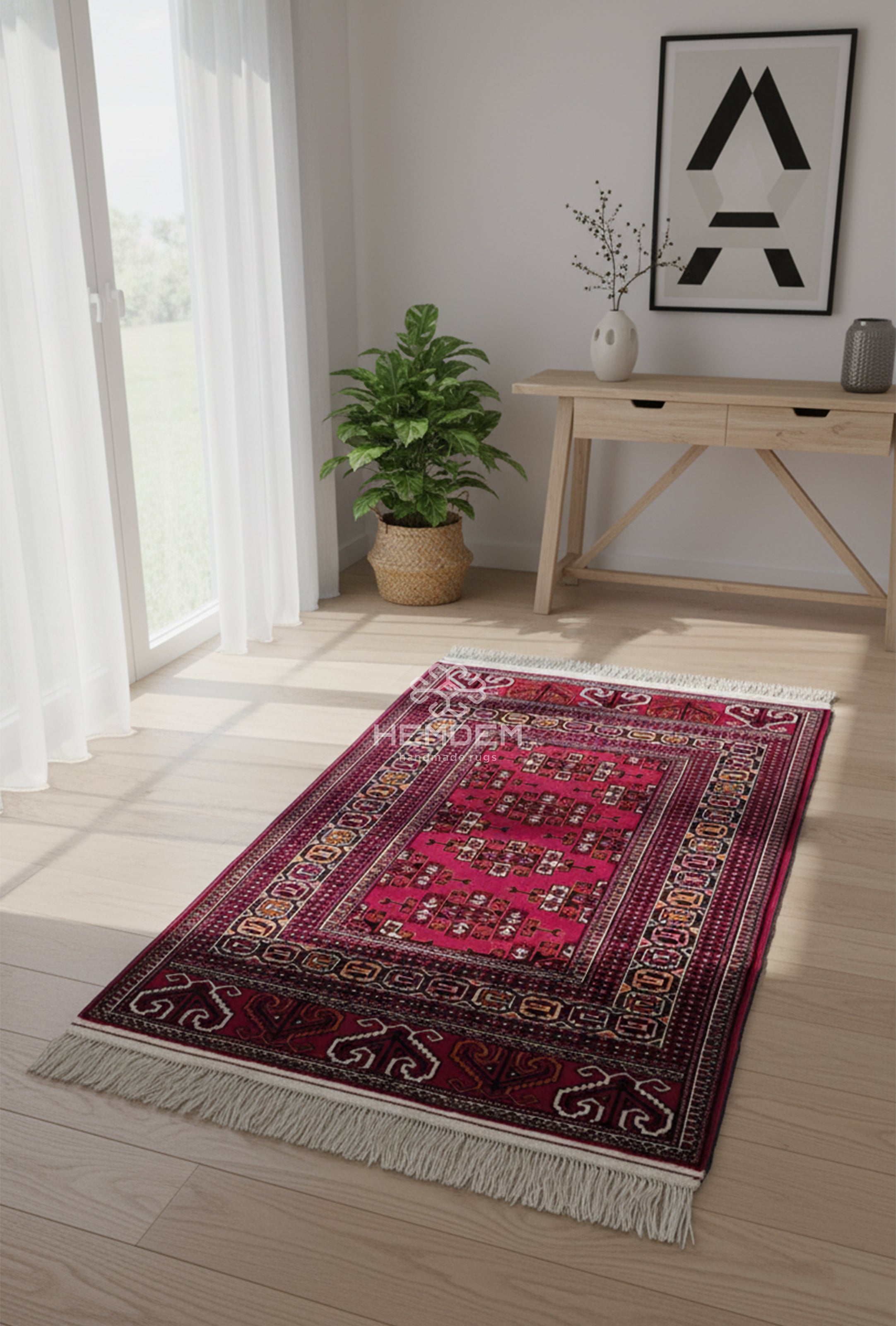 Turkmen Handknotted Rug Yomut Kepse Wool Rug 84 x 125 cm (3'x4' ft) Red