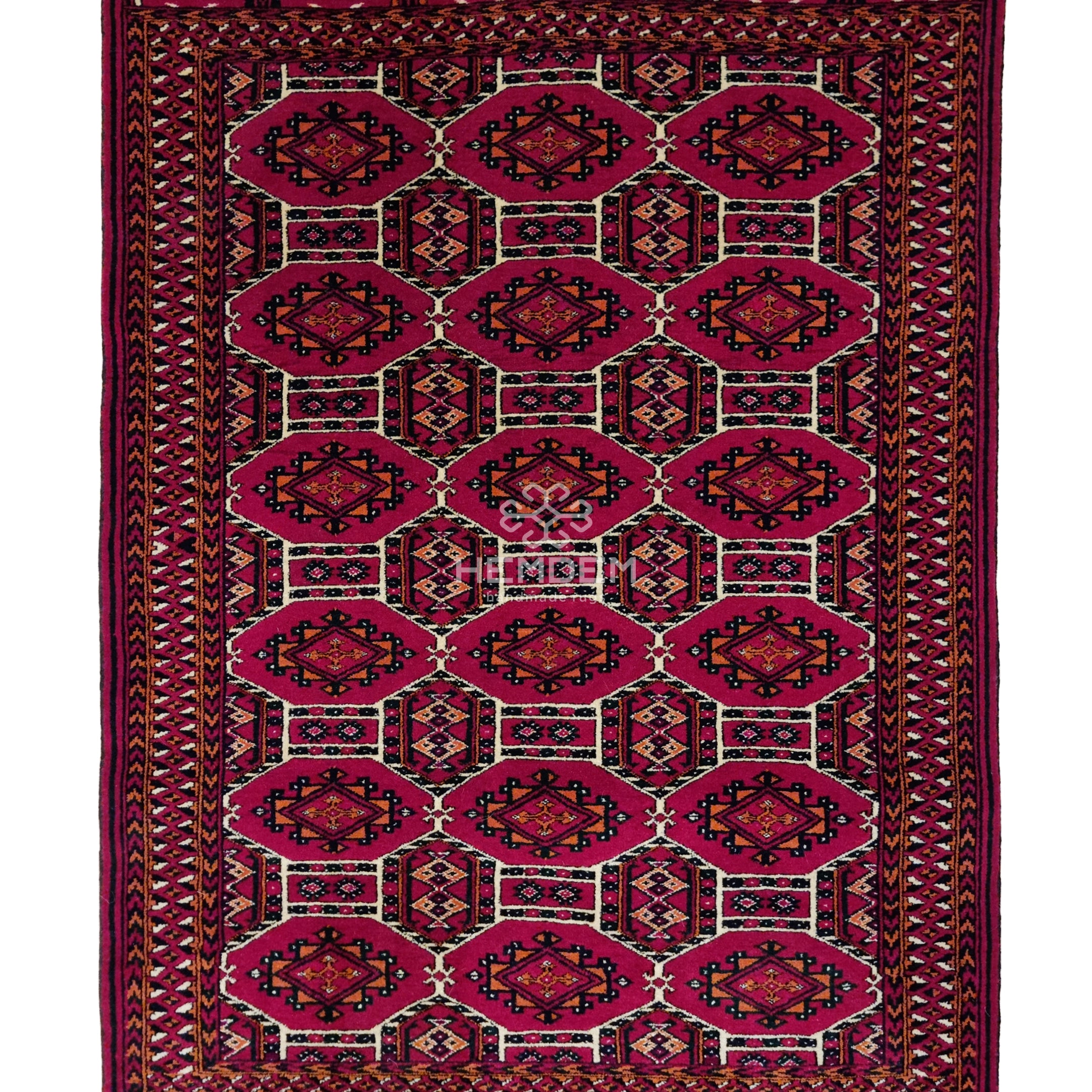 Turkmen Handknotted Rug Rare Diamond Desing Wool Rug 86 x 125 cm (3'x4' ft) Red