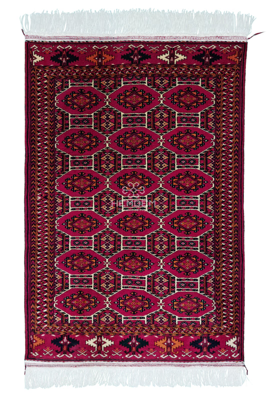 Turkmen Handknotted Rug Rare Diamond Desing Wool Rug 86 x 125 cm (3'x4' ft) Red