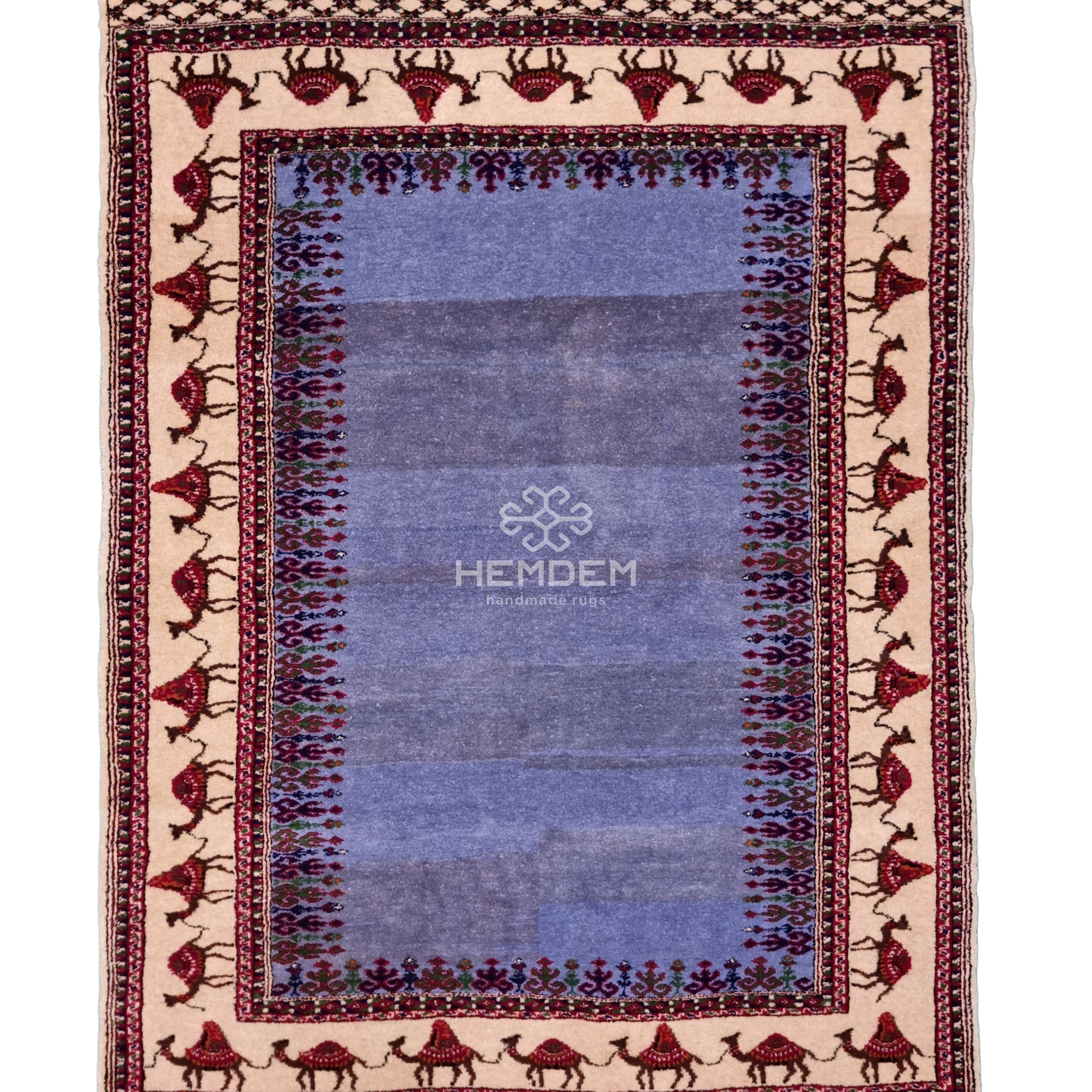 Turkmen Handknotted Rug Modern Camel Desing Wool Rug 90 x 133 cm (3'x4' ft) Blue