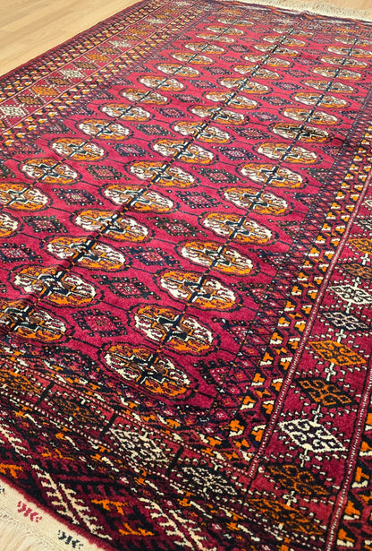 Turkmen Rug Antique Handknotted Wool Rug 125 x 190cm (4' x 7' ft) Red