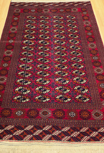 Turkmen Rug Antique Handknotted Wool Rug 155 x 250cm (5' x 8' ft) Red
