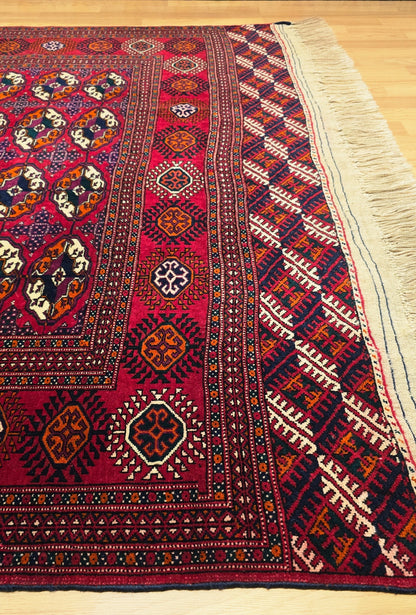 Turkmen Rug Antique Handknotted Wool Rug 155 x 250cm (5' x 8' ft) Red
