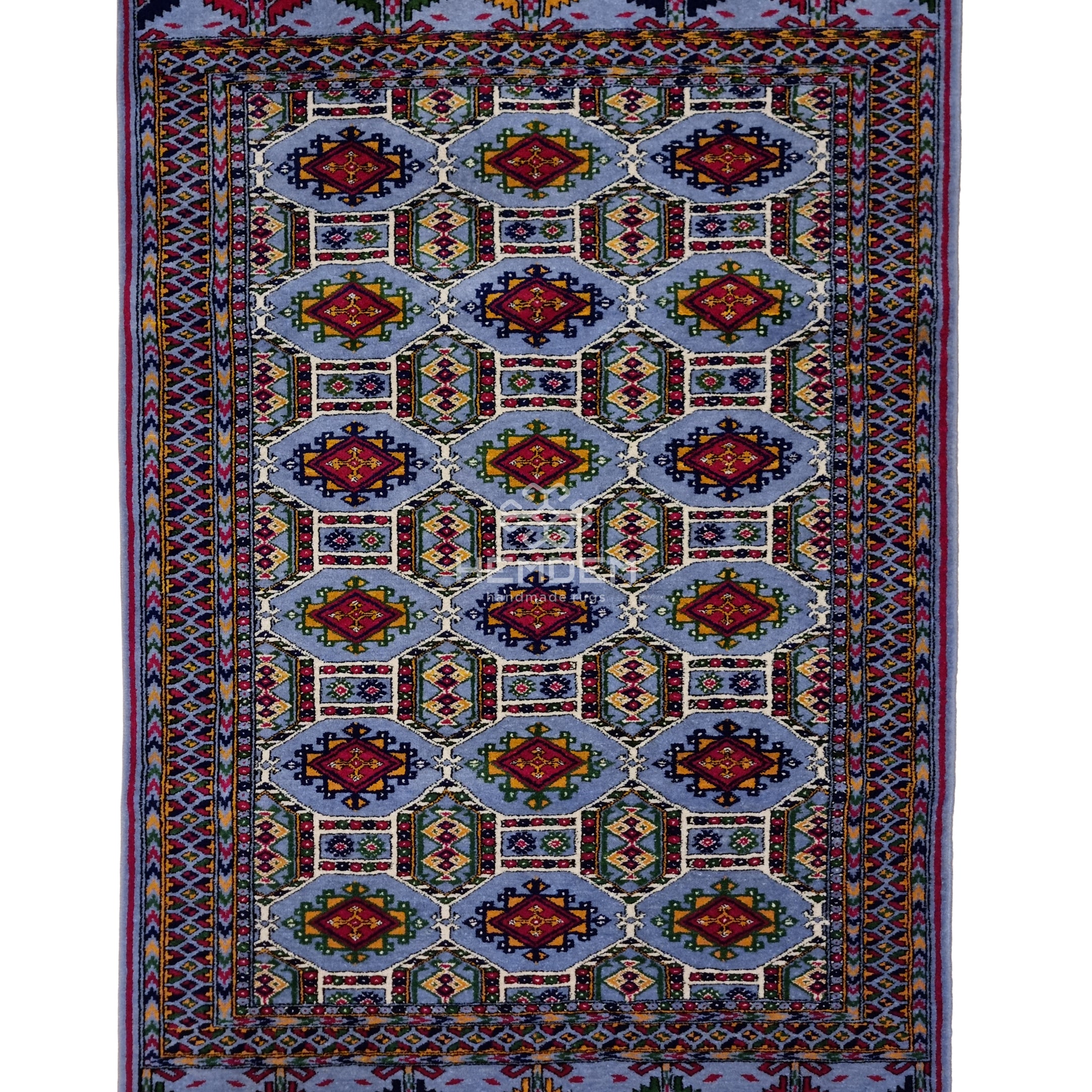 Turkmen Handknotted Rug Rare Diamond Desing Wool Rug 86 x 125 cm (3'x4' ft) Blue