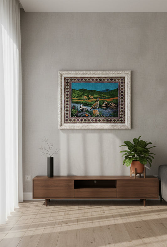 Pictorial Wool Rug – Nature River – 105 x 90 cm (3.4' x 3 ft')