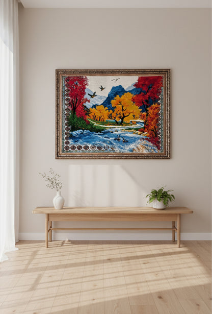 Pictorial Wool Rug – Autumn Nature Landscape 117 x 85 cm (4 x 3 ft)