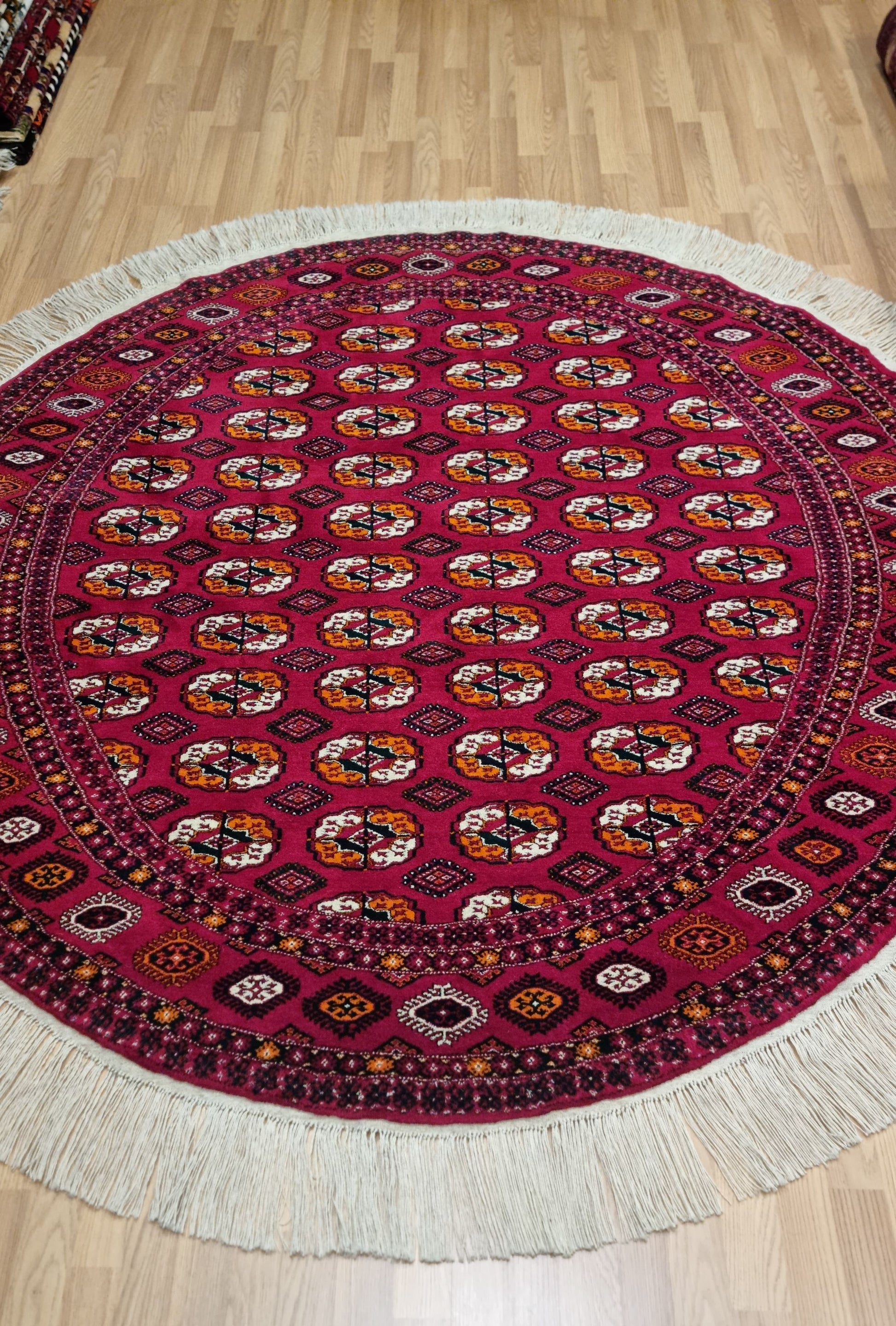 Turkmen Rug Round Handknotted Wool Rug 200 x 200cm (6.5' x 6.5' ft) Red