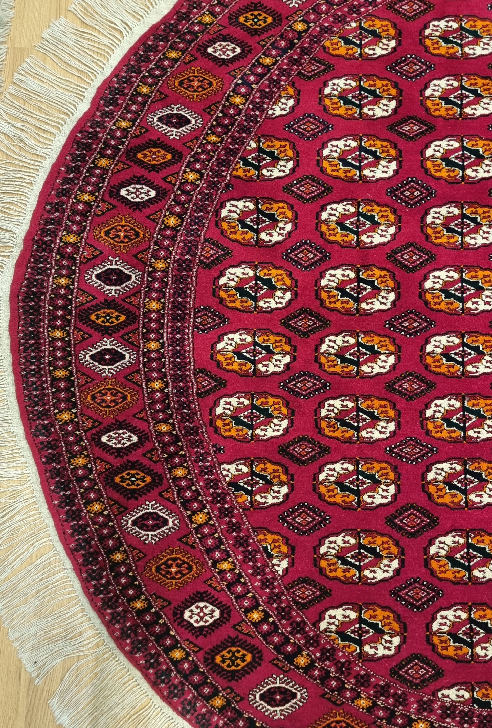Turkmen Rug Round Handknotted Wool Rug 200 x 200cm (6.5' x 6.5' ft) Red
