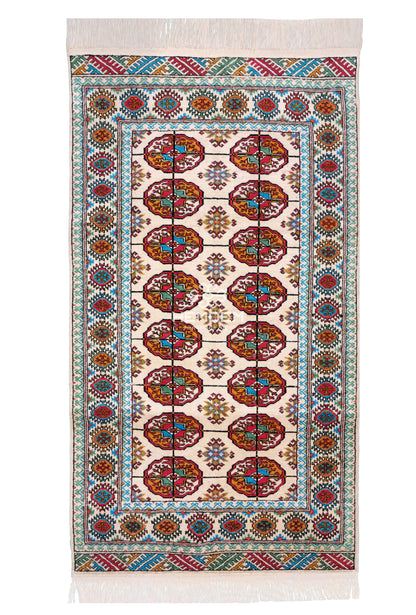 Handmade Turkoman Tekke Silk Rug 74 x 130 cm (3'x5' ft) Beige