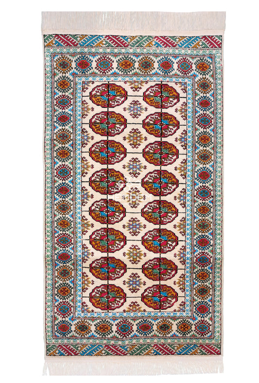 Handmade Turkoman Tekke Silk Rug 74 x 130 cm (3'x5' ft) Beige