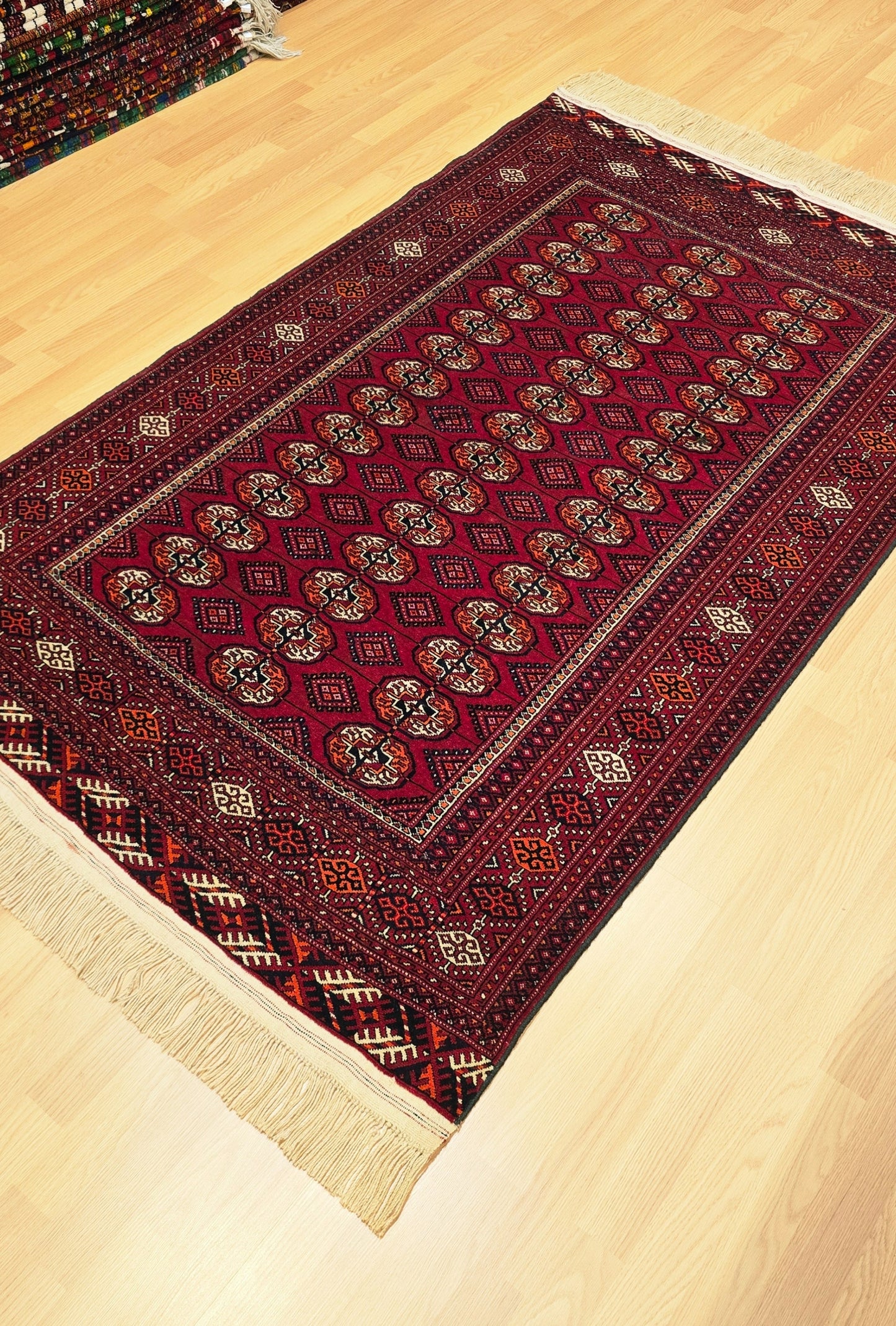 Turkmen Rug Vintage Handknotted Wool Rug 125 x 200cm (4' x 7' ft) Red