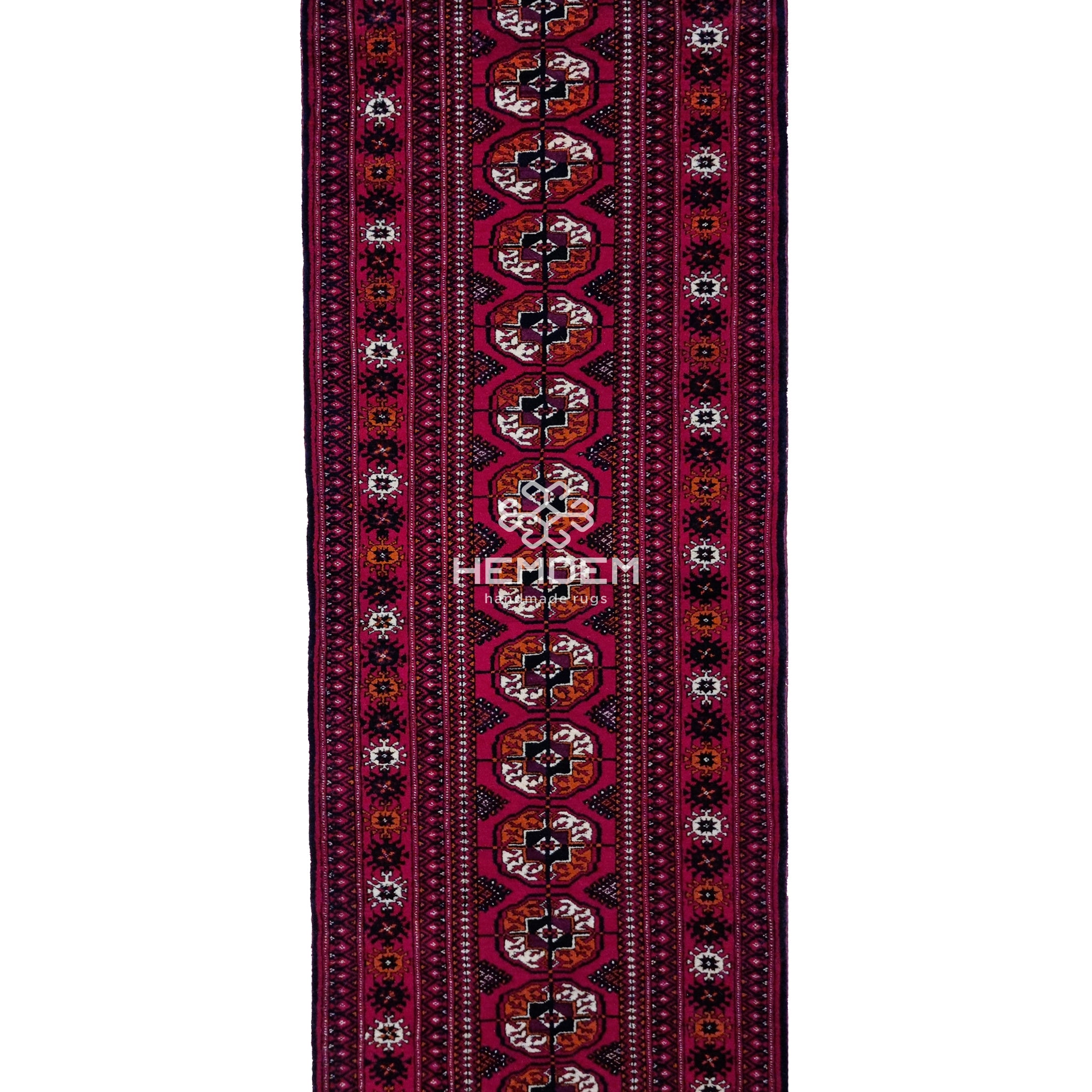 Türkmen Koşu Halısı El Dokuma Yün Halı 70 x 205cm (2.3' x 6.7' ft) Kırmızı