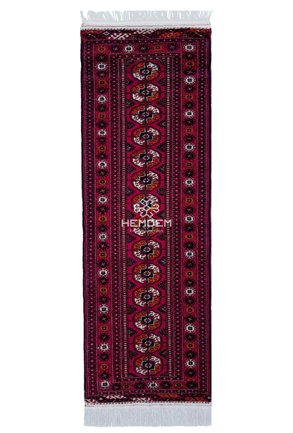 Türkmen Koşu Halısı El Dokuma Yün Halı 70 x 205cm (2.3' x 6.7' ft) Kırmızı