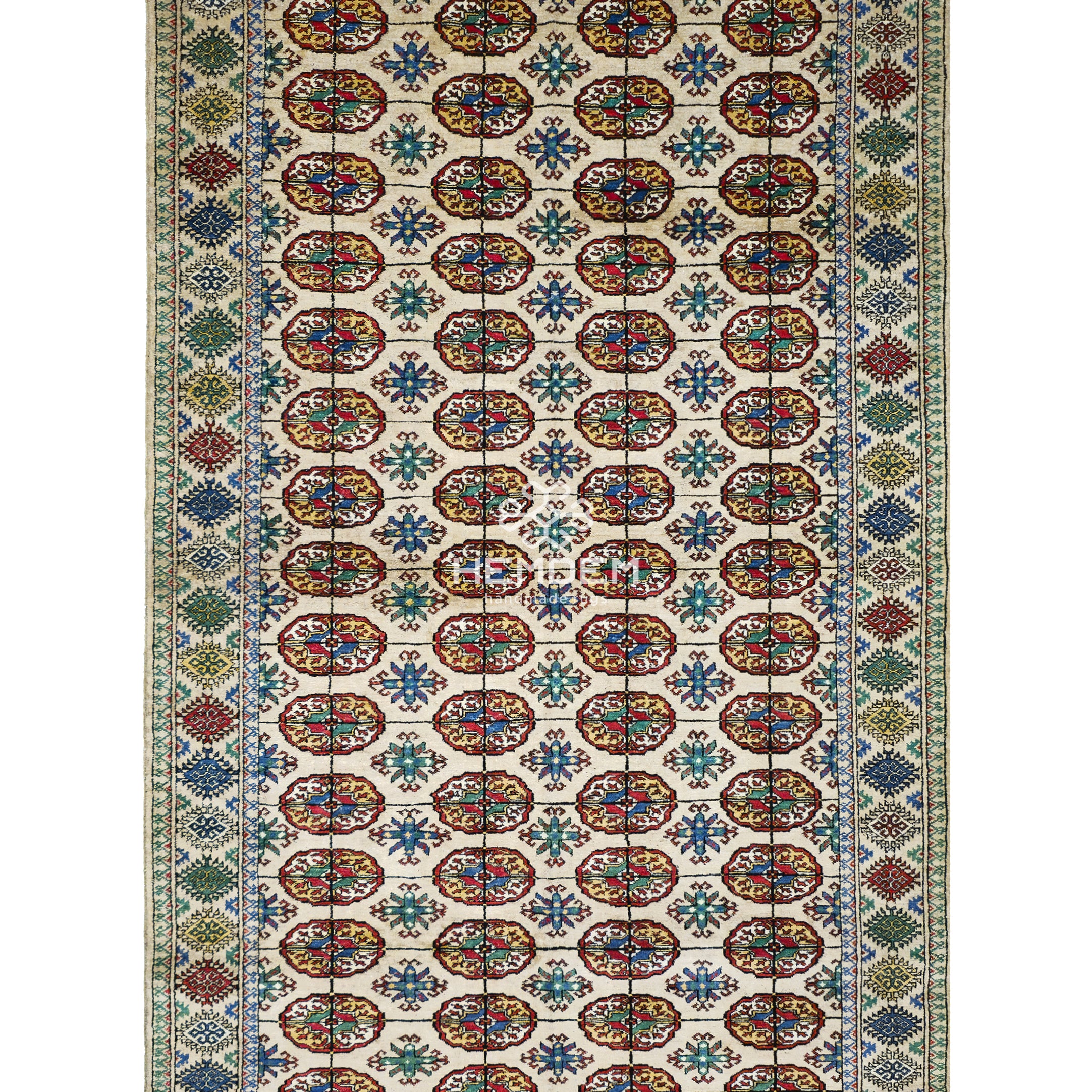 Türkmen Buhara Halısı El Dokuma İpek Halı 125x 225cm (4.1' x 7.4' ft) Bej
