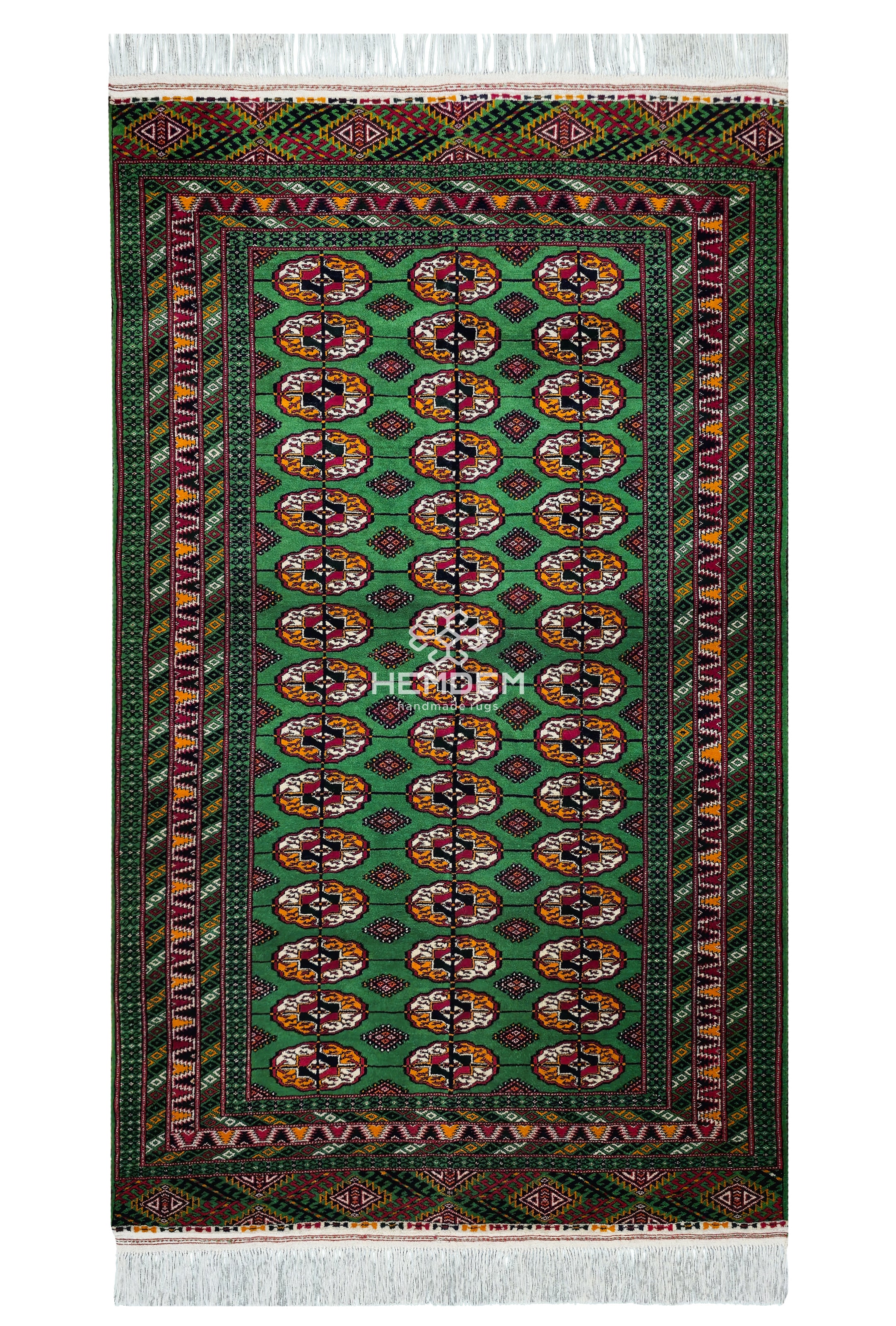 Turkmen Bokhara Rug Handknotted Wool Rug 131x 220cm (4.3' x 7.2' ft) Green