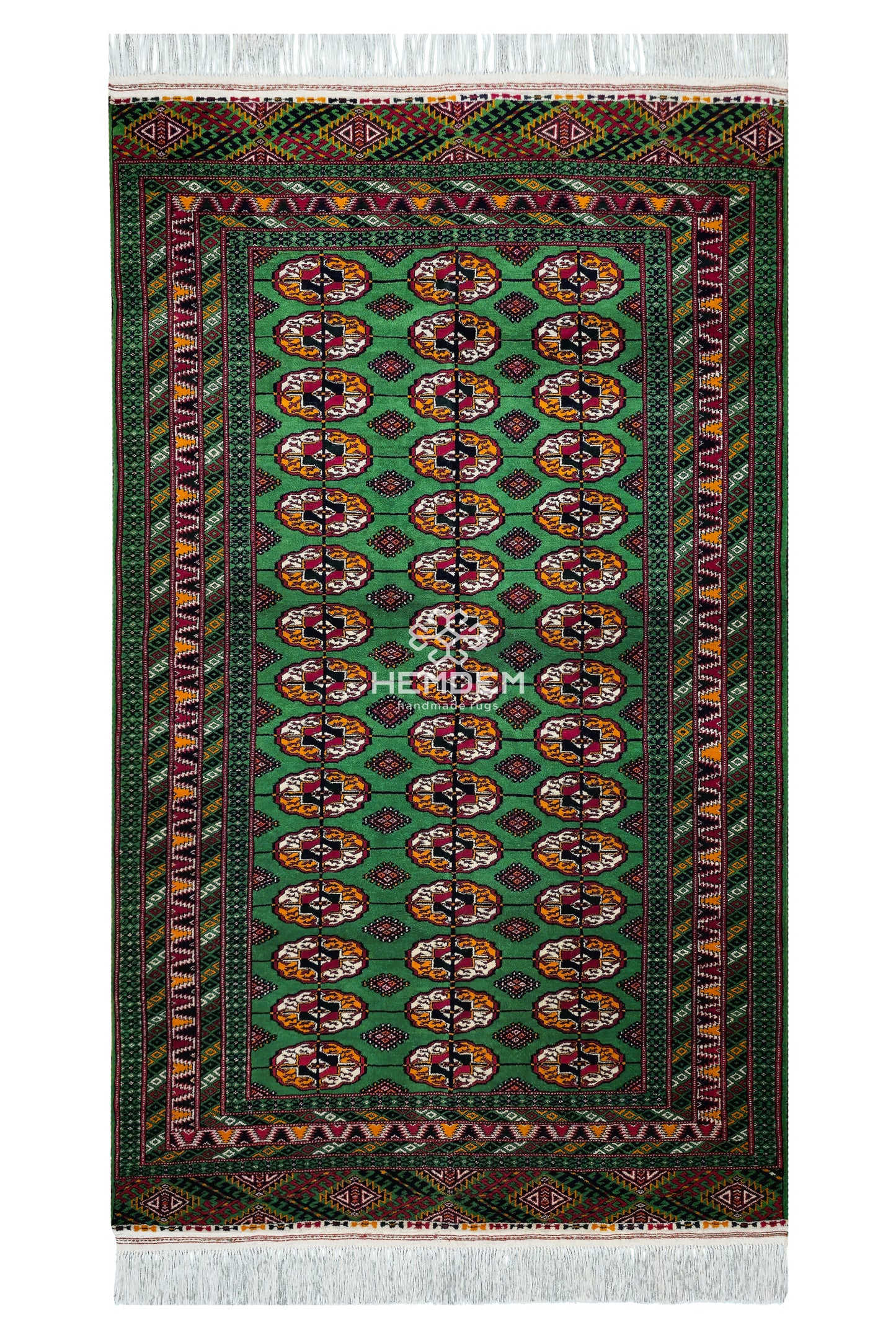 Turkmen Bokhara Rug Handknotted Wool Rug 131x 220cm (4.3' x 7.2' ft) Green