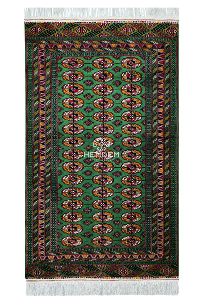 Turkmen Bokhara Rug Handknotted Wool Rug 131x 220cm (4.3' x 7.2' ft) Green
