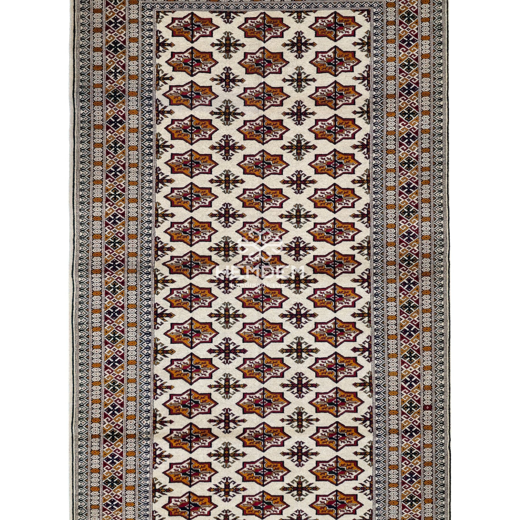 Türkmen Buhara Halısı El Dokuma Yün Halı 137x 237cm (4.5' x 7.9' ft) Bej