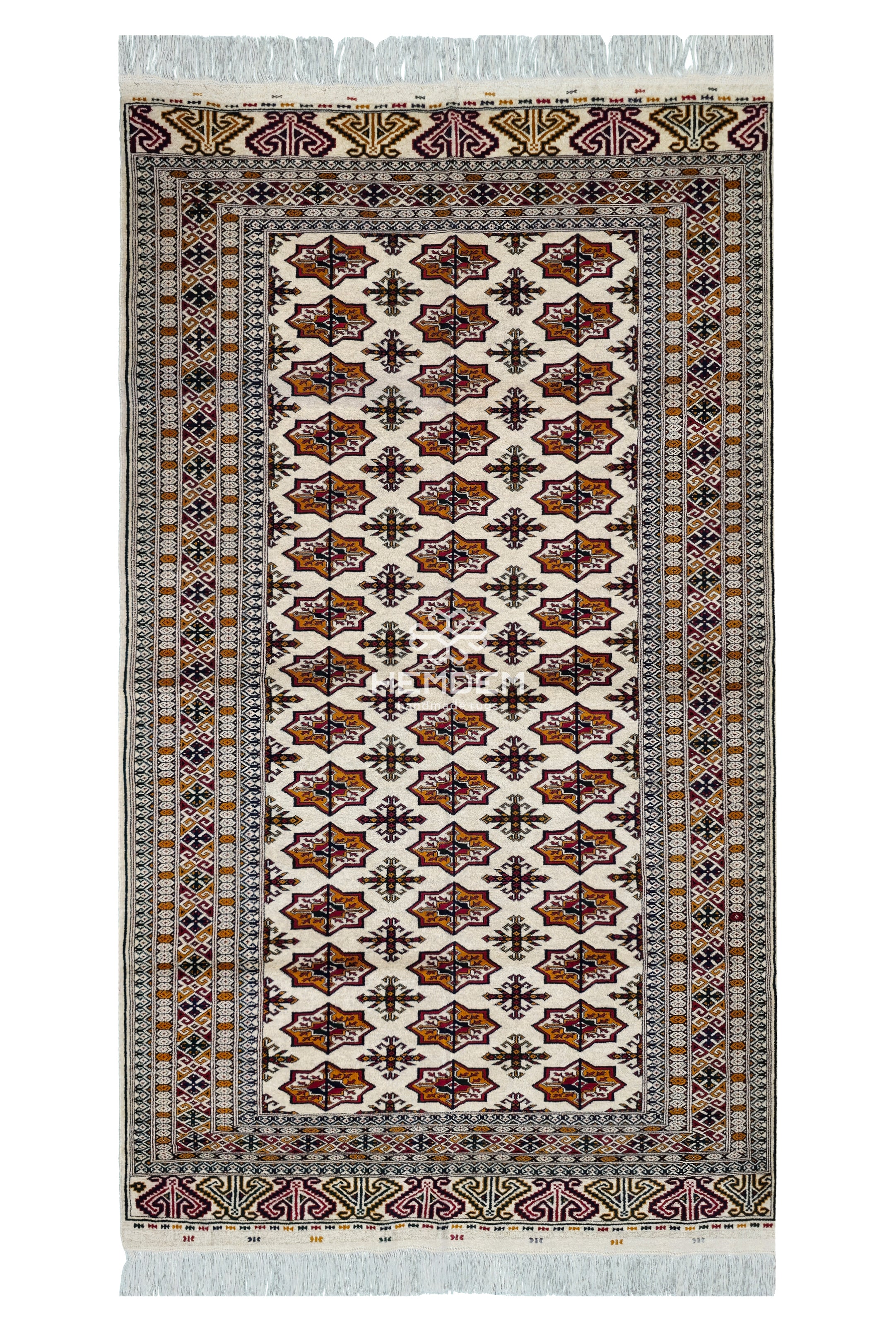 Türkmen Buhara Halısı El Dokuma Yün Halı 137x 237cm (4.5' x 7.9' ft) Bej