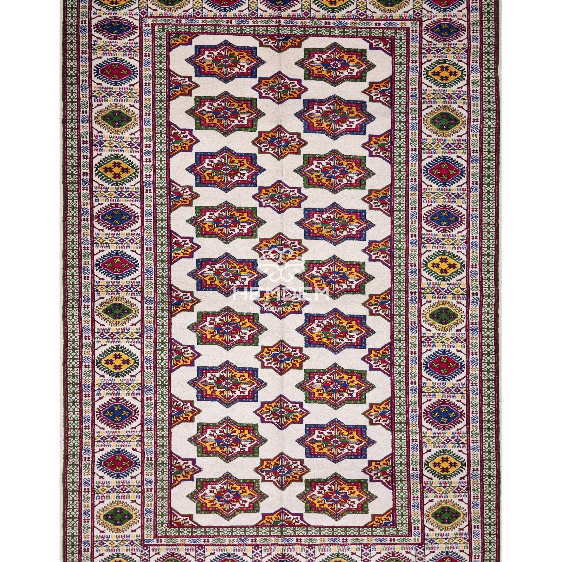 Türkmen Buhara Halısı El Dokuma Yün Halı 152x 240cm (4.11' x 7.10' ft) Bej