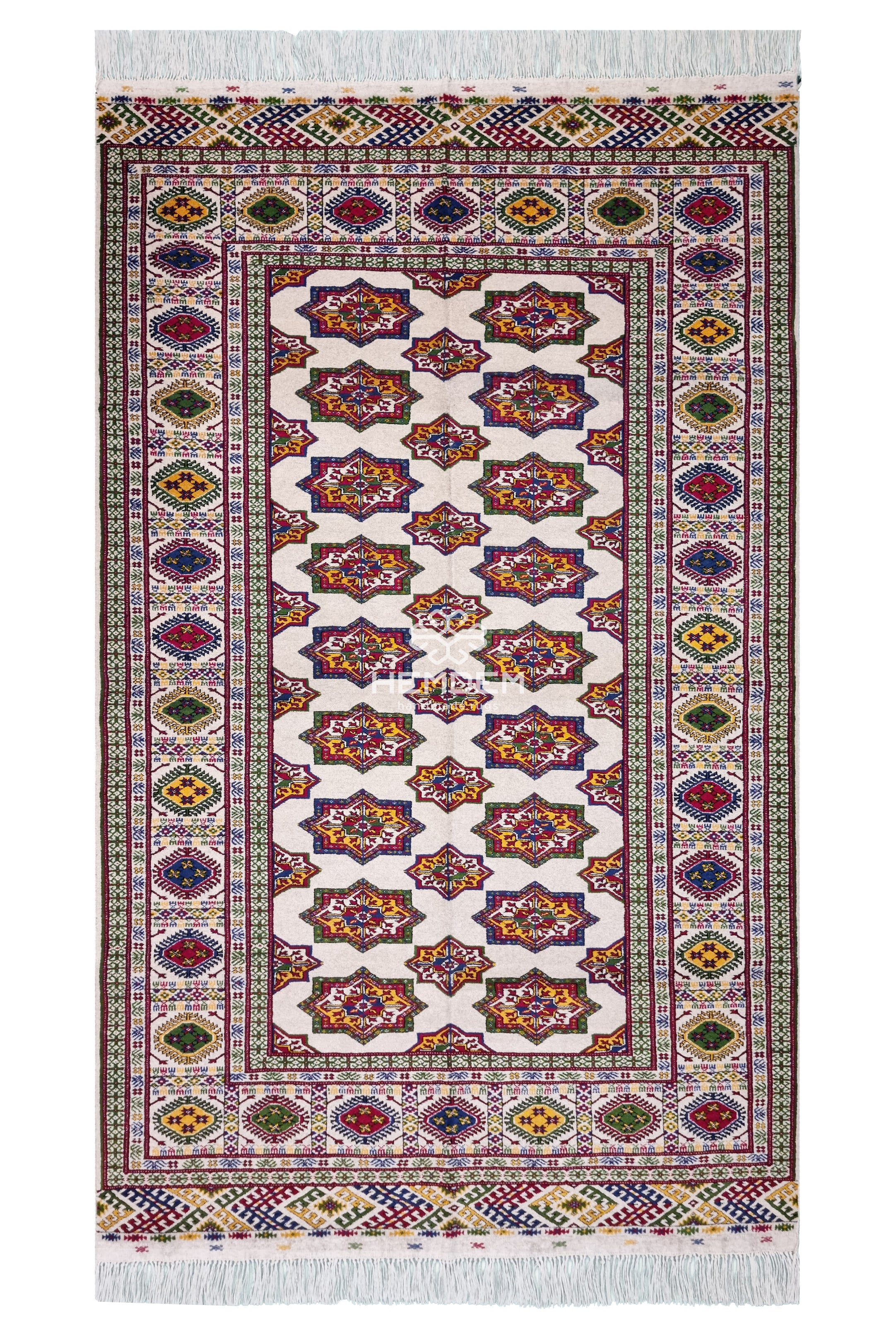 Türkmen Buhara Halısı El Dokuma Yün Halı 152x 240cm (4.11' x 7.10' ft) Bej