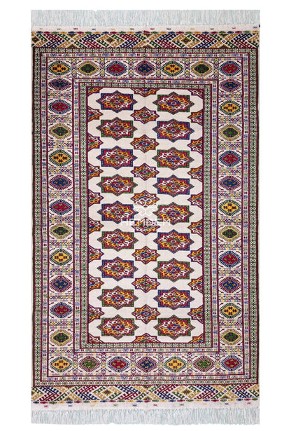 Türkmen Buhara Halısı El Dokuma Yün Halı 152x 240cm (4.11' x 7.10' ft) Bej