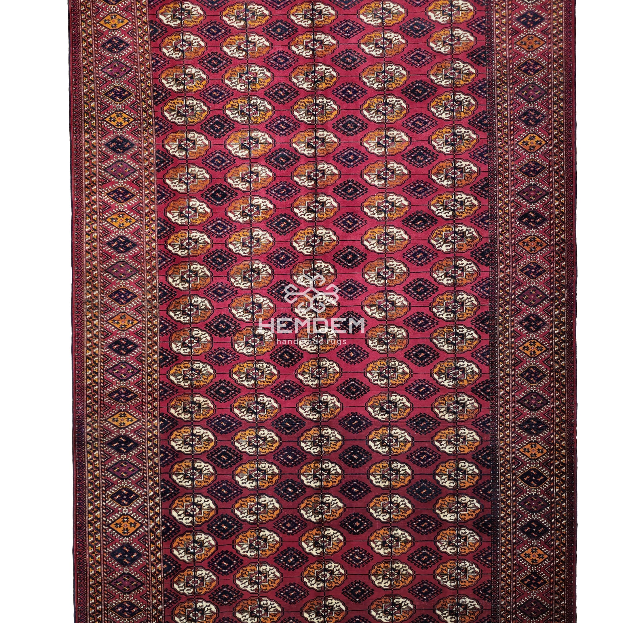 Turkmen Bukhara Handmade Rug- Vintage Tekke Wool Carpet 200x340cm (7' x 11' ft) Red