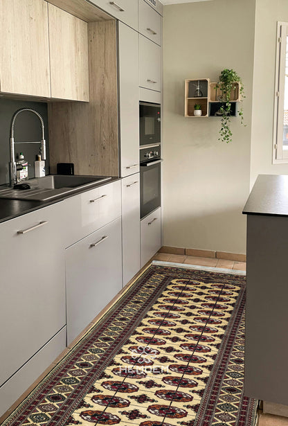 Turkmen Handmade Hallway Rug Oriental Wool Corridor Carpet Runner Rug 125 x 340cm (4' x 11' ft) Beige