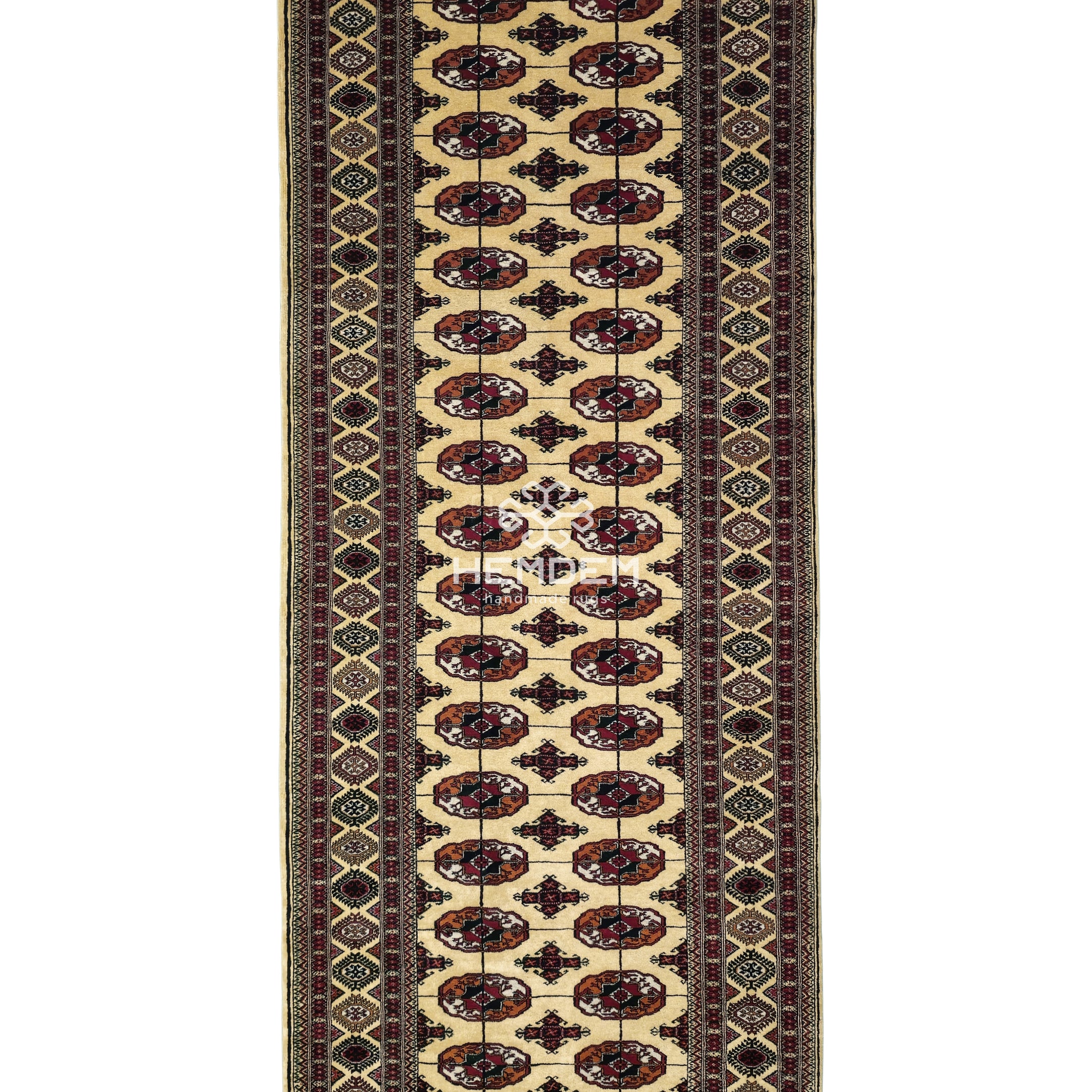 Turkmen Handmade Hallway Rug Oriental Wool Corridor Carpet Runner Rug 125 x 340cm (4' x 11' ft) Beige