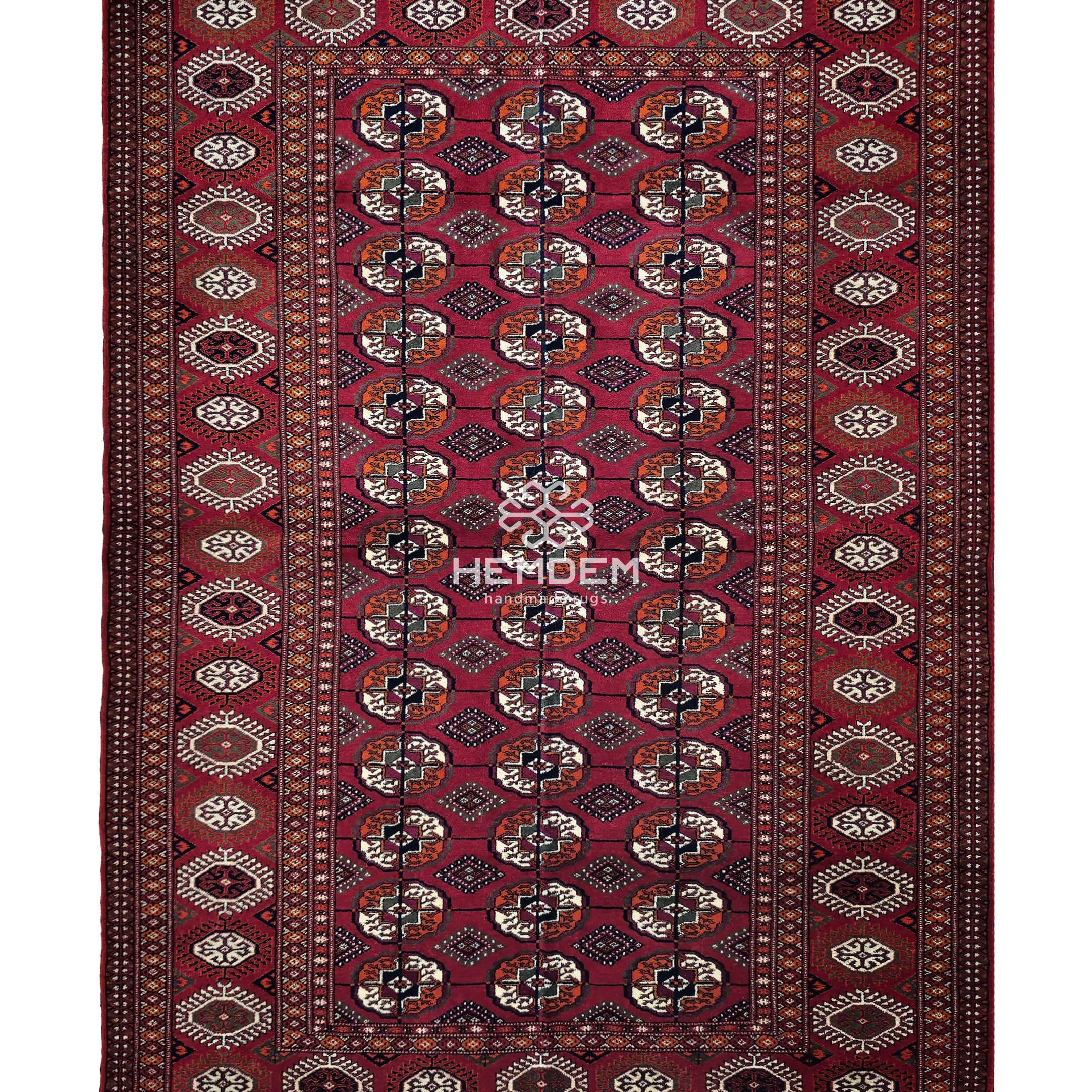 Türkmen Halısı Antik El Dokuma Yün Halı 128 x 195cm (4.2' x 6.5' ft) Kırmızı
