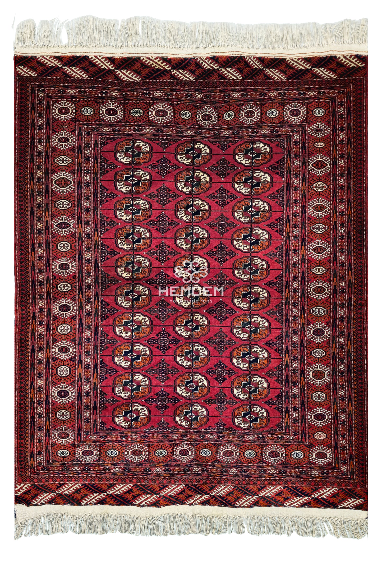 Türkmen Halısı Antik El Dokuma Yün Halı 146 x 180cm (5' x 6' ft) Kırmızı