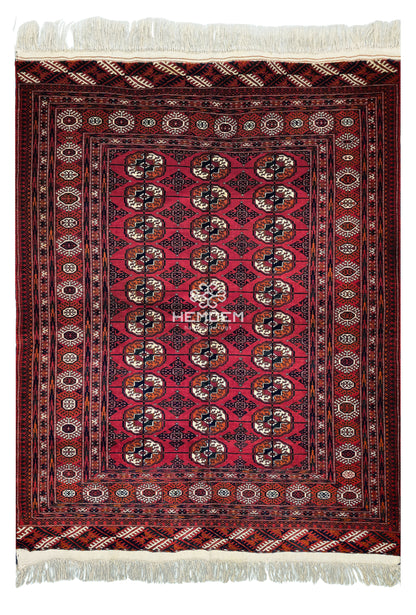 Türkmen Halısı Antik El Dokuma Yün Halı 146 x 180cm (5' x 6' ft) Kırmızı