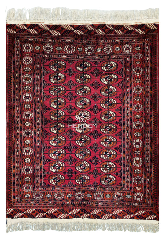 Turkmen Rug Antique Handknotted Wool Rug 146 x 180cm (5' x 6' ft) Red