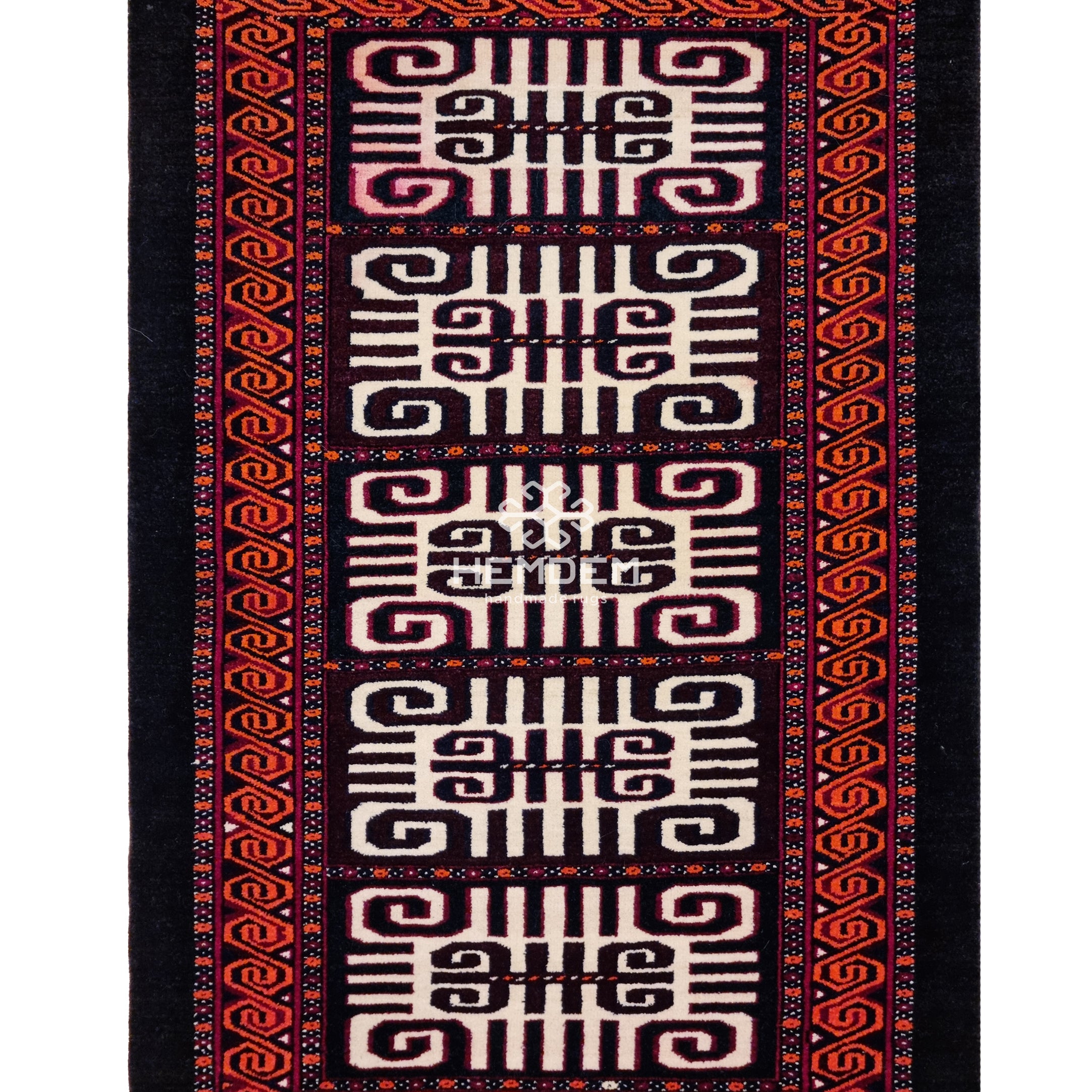 Türkmen Halısı Antik El Dokuma Yün Halı 90 x 140cm (3' x 4.5' ft) Siyah