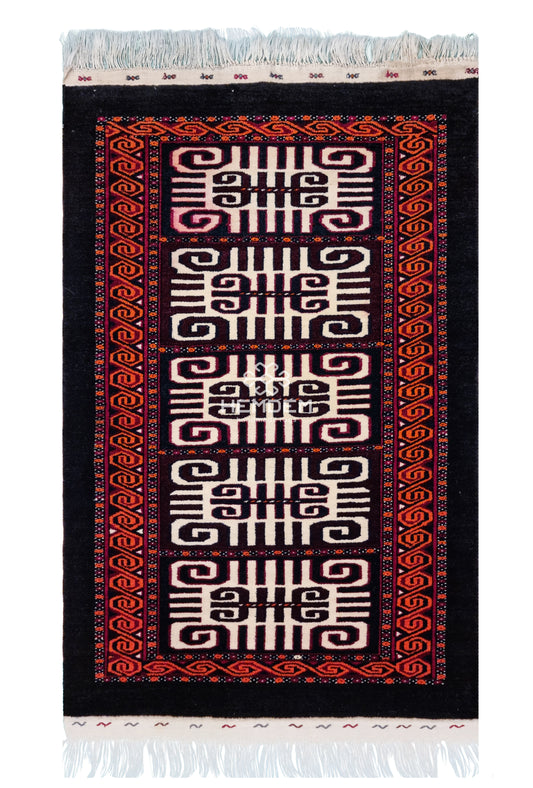 Turkmen Rug Antique Handknotted Wool Rug 90 x 140cm (3' x 4.5' ft) Black