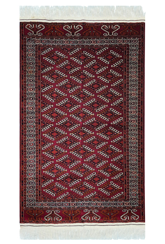 Türkmen Halısı Antik Yomut El Dokuma Yün Halı 113 x 185cm (3.7' x 6' ft) Kırmızı