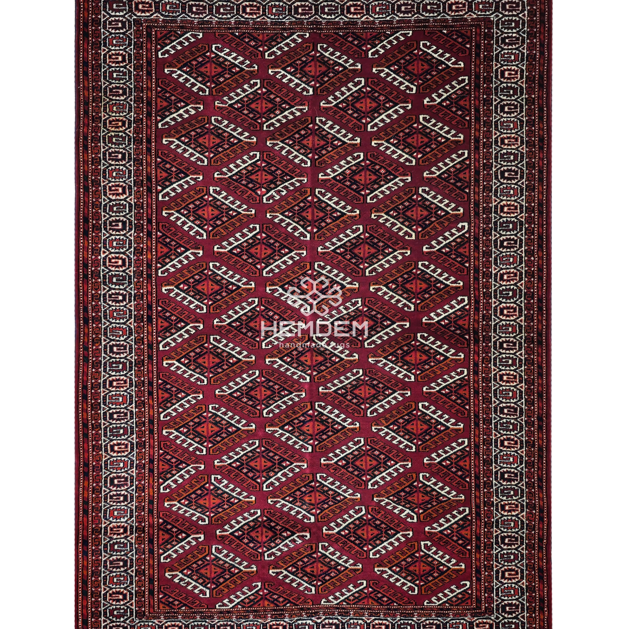 Turkmen Rug Antique Yomut Handknotted Wool Rug 113 x 185cm (3.7' x 6' ft) Red