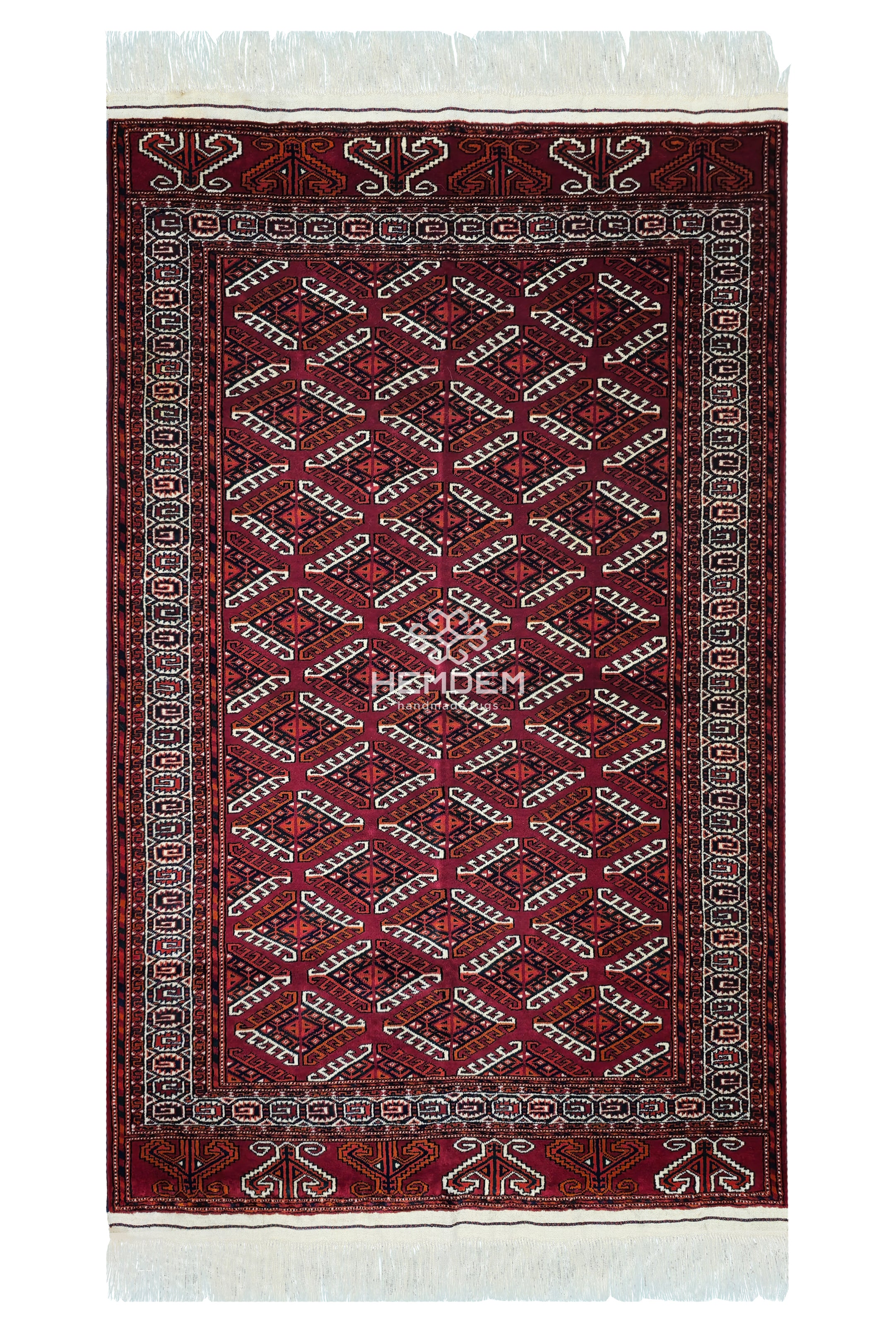 Turkmen Rug Antique Yomut Handknotted Wool Rug 113 x 185cm (3.7' x 6' ft) Red