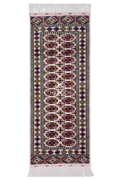 Türkmen Halısı Buhara El Dokuma Yün Yolluk Halı 81 x 197cm (2,7' x 6,6' ft) Beyaz