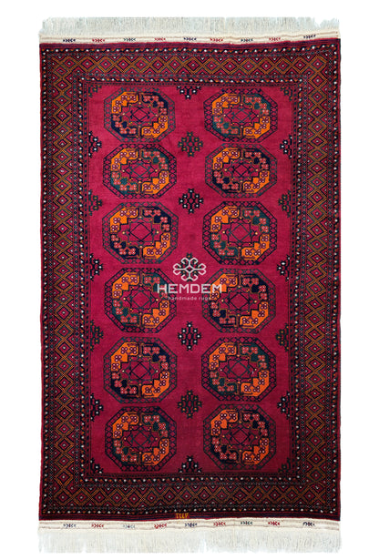 Türkmen Halısı El Dokuma Oryantal Yün Halı 155 x 245cm (5' x 8' ft) Kırmızı
