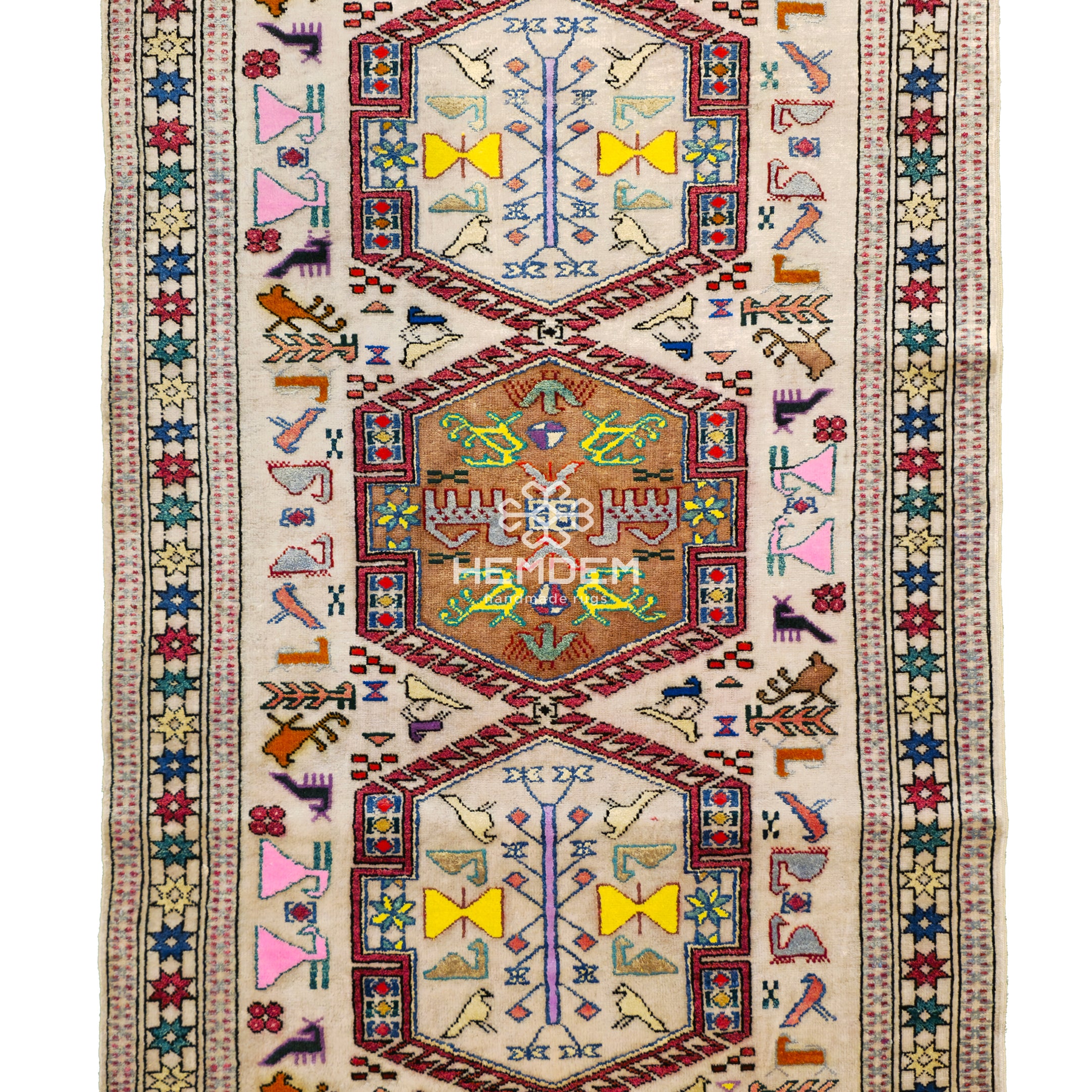 Türkmen Halısı El Dokuma İpek Halı 76 x 115cm (2.5' x 3.7' ft) Bej