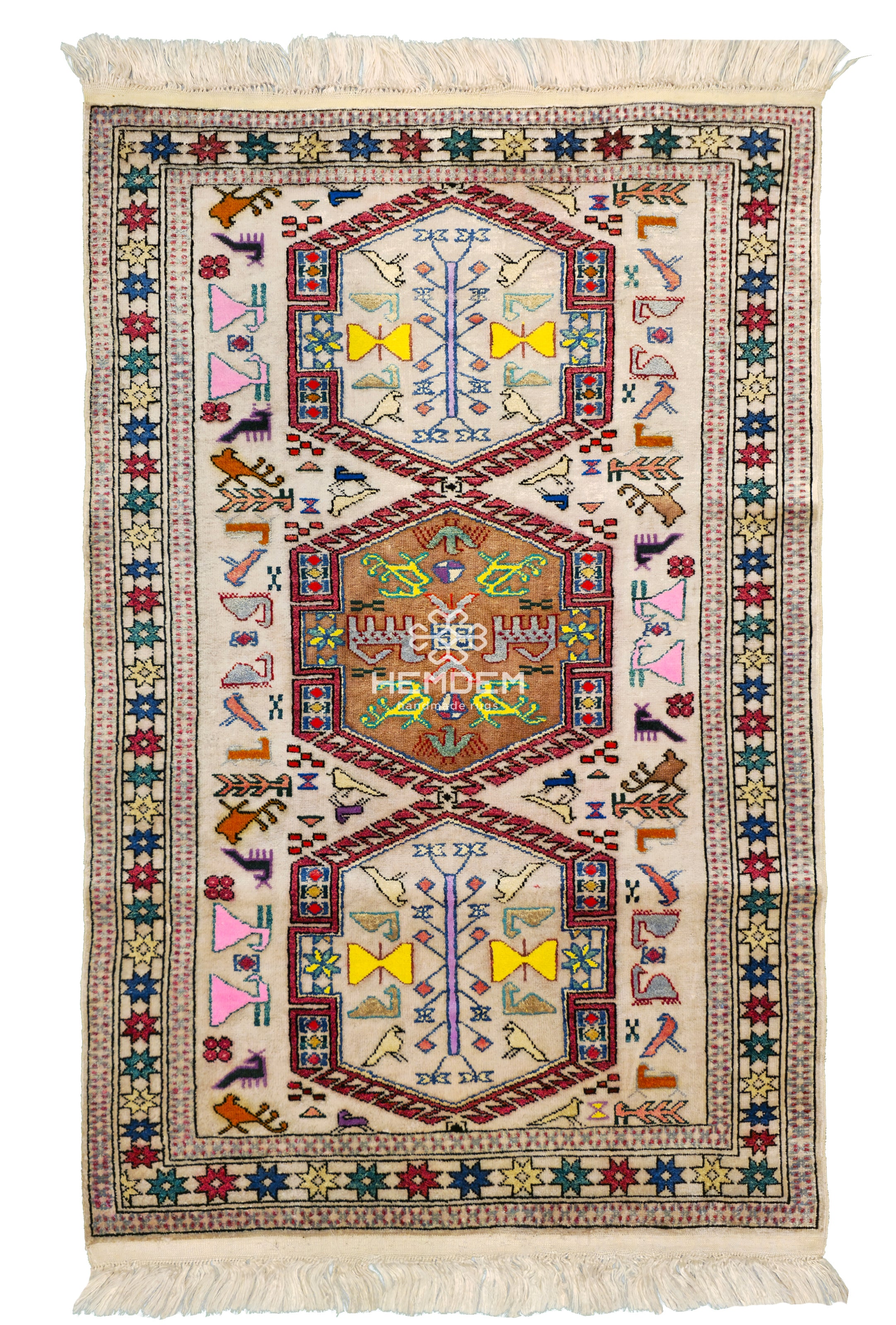 Turkmen Rug Handknotted Silk Rug 76 x 115cm (2.5' x 3.7' ft) Beige