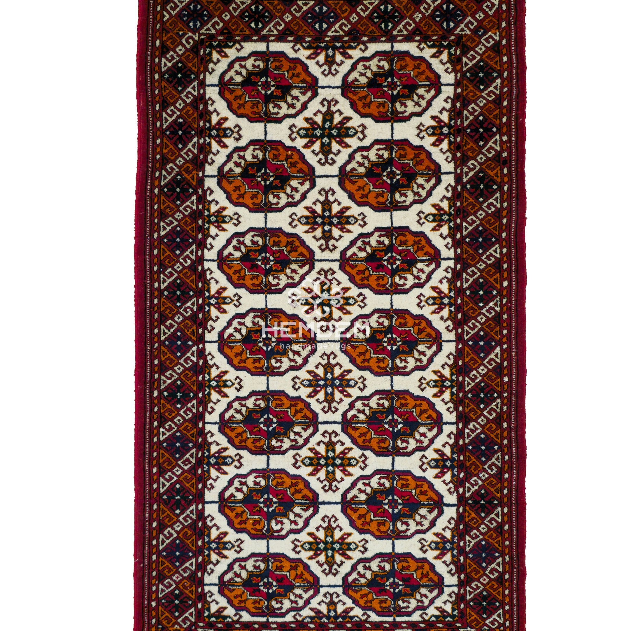 Türkmen Halı Meditasyon El Dokuma Yün Halı 70 x 140cm (2.3' x 4.6' ft) Bej