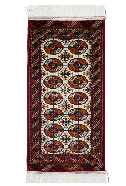 Turkmen Rug Meditation Handknotted Wool Rug 70 x 140cm (2.3' x 4.6' ft) Beige