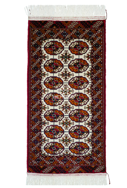 Turkmen Rug Meditation Handknotted Wool Rug 70 x 140cm (2.3' x 4.6' ft) Beige