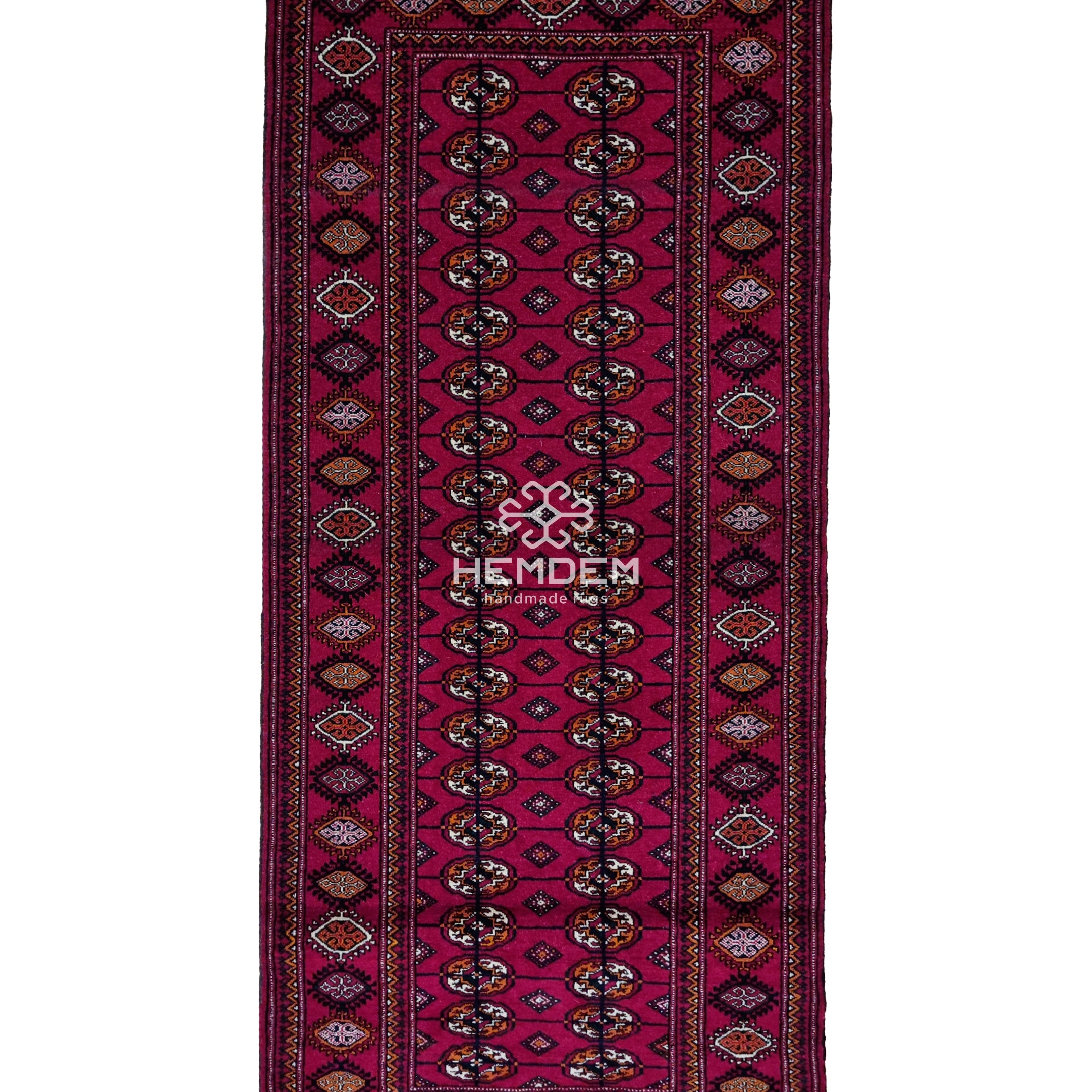Türkmen Koşu Halısı El Dokuma Yün Halı 84 x 207cm (2.9' x 6.9' ft) Kırmızı